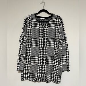 SIONI Black/White Houndstooth Knit Cardigan Sweater Size Large Stretch